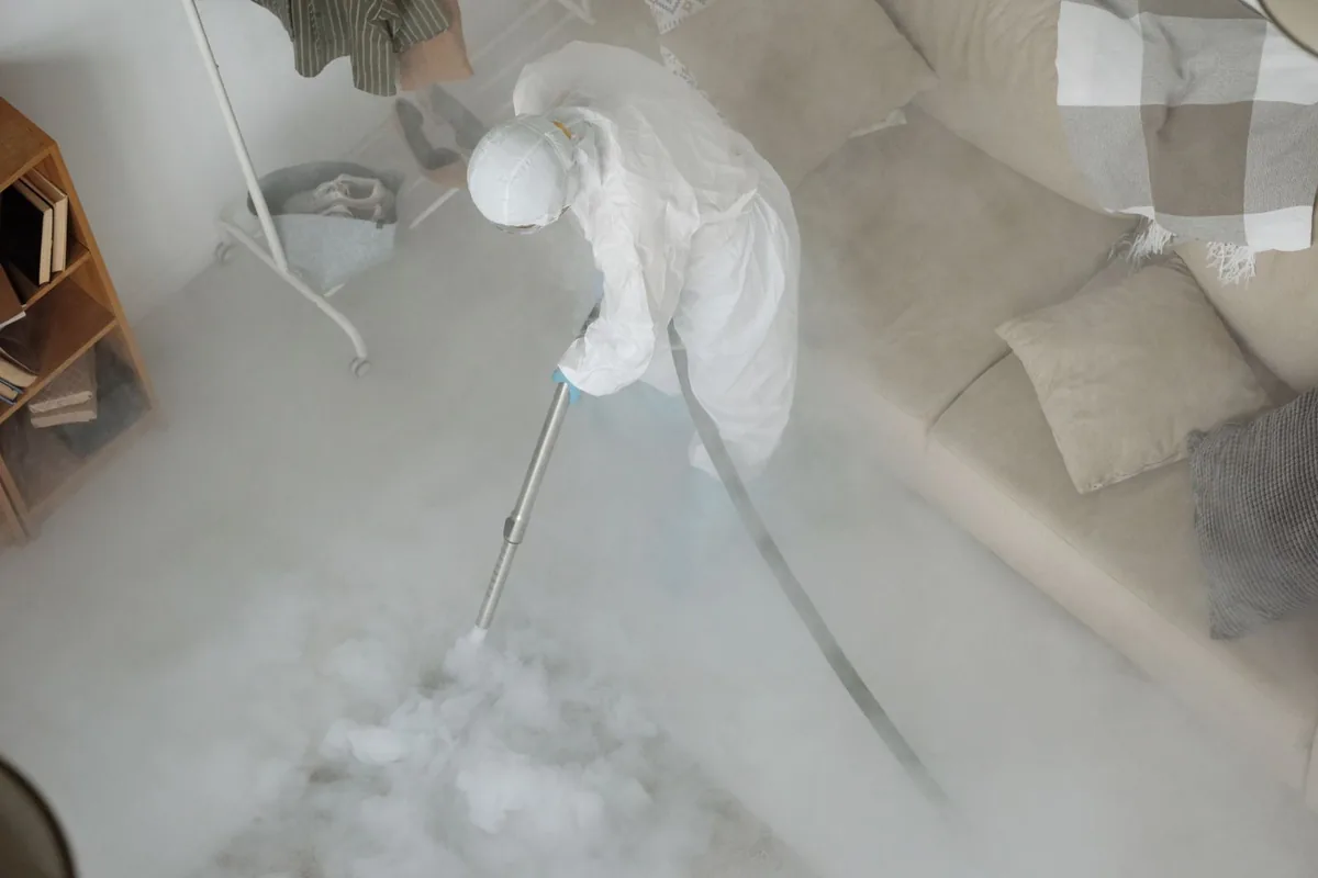 Biohazard cleanup technician in protective equipment, Lakeshore, Jacksonville, FL